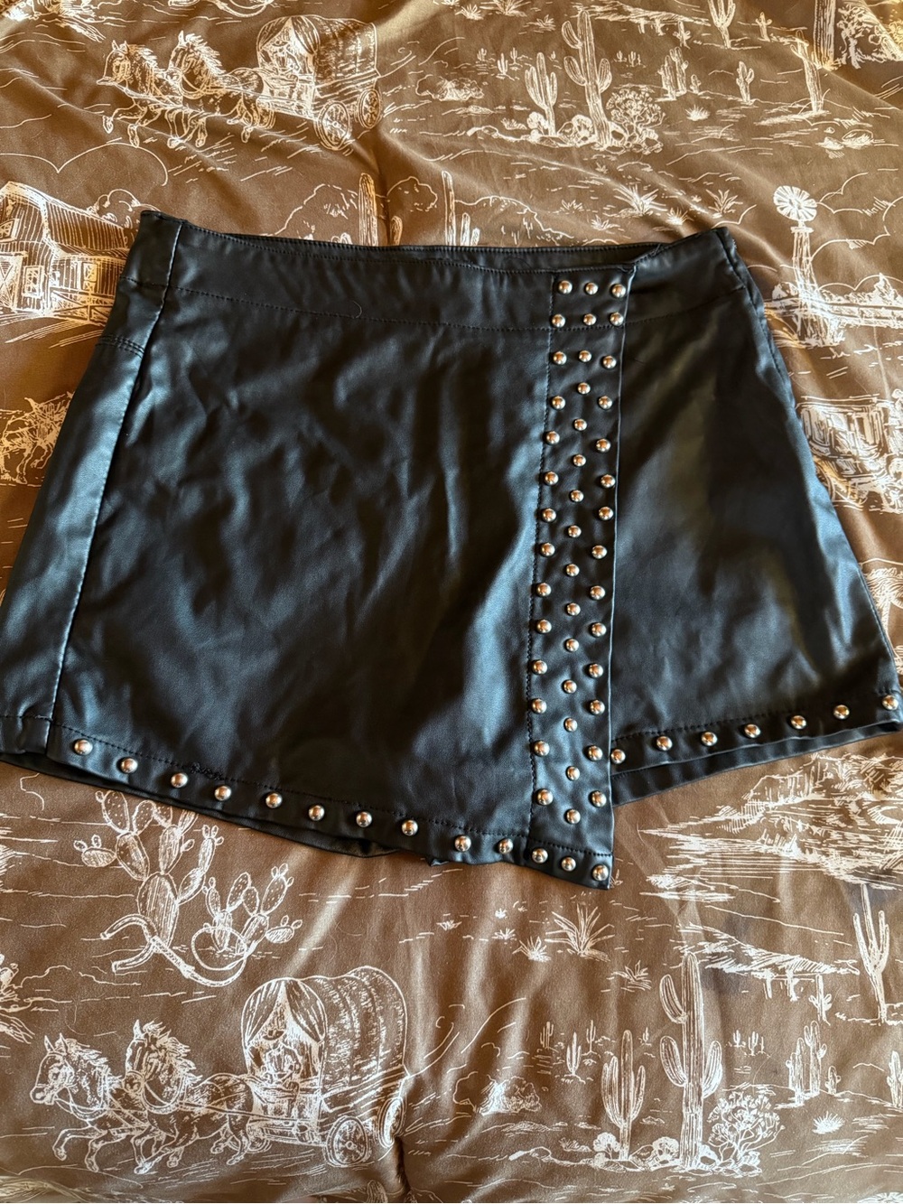 Studded Black Faux Leather Mini Skort